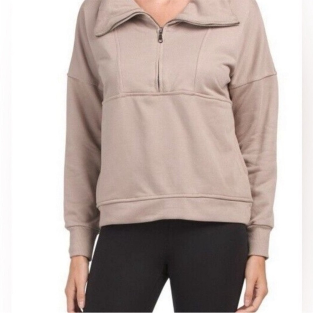 Wilo The Label Bella 1/2 Zip Pullover Top With Pockets In Clay Size Medium